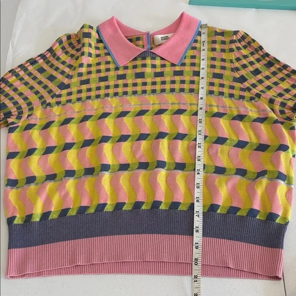 DIANE VON FURSTENBERG Jenny short sleeved knot top floating gingham pink size XL - Picture 12 of 13